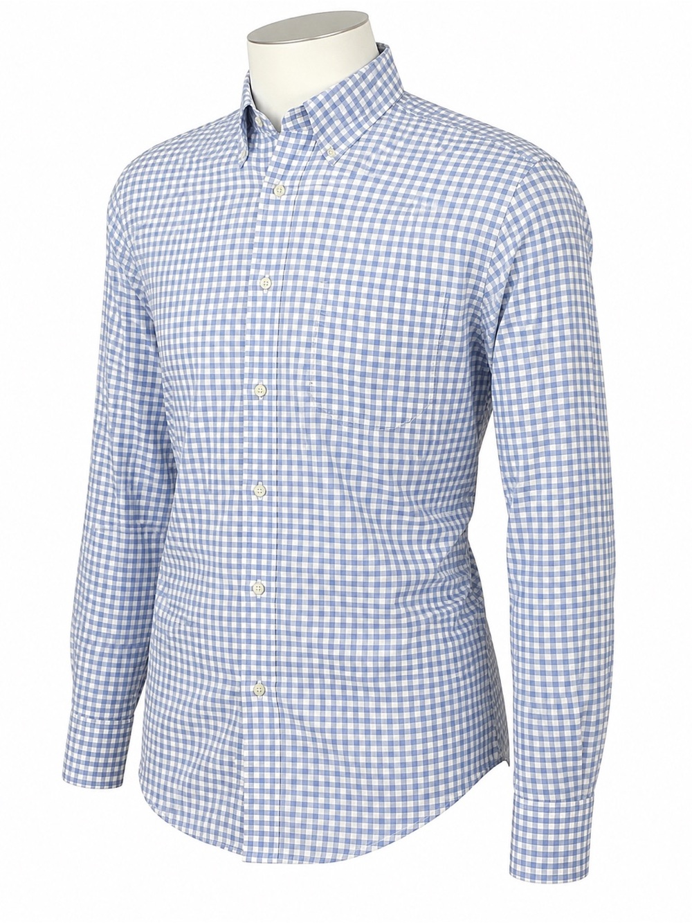 Men's Lands' End Blue Gingham Check Button Down Shirt Tailored Fit Size 16-33